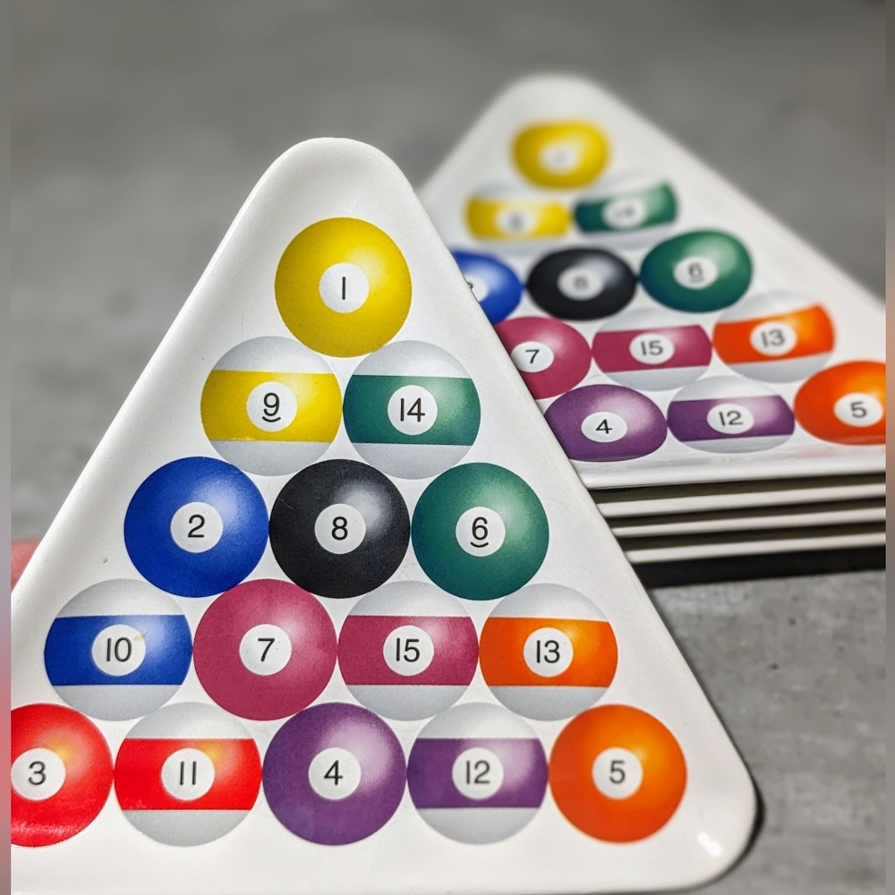 Set Of 5 Vintage Luminarc Ceramic Triangle Billiard Pool Snack Plates
